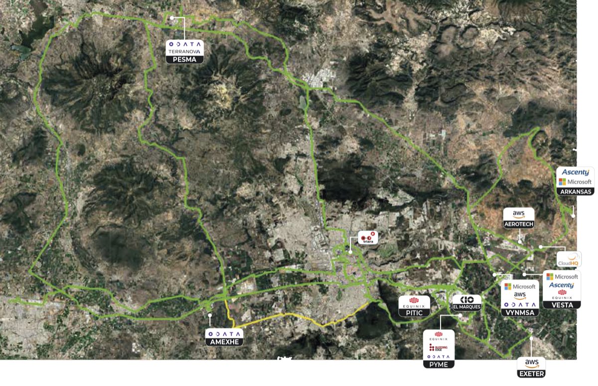 Mapa de la red de fibra óptica de C3ntro en Querétaro