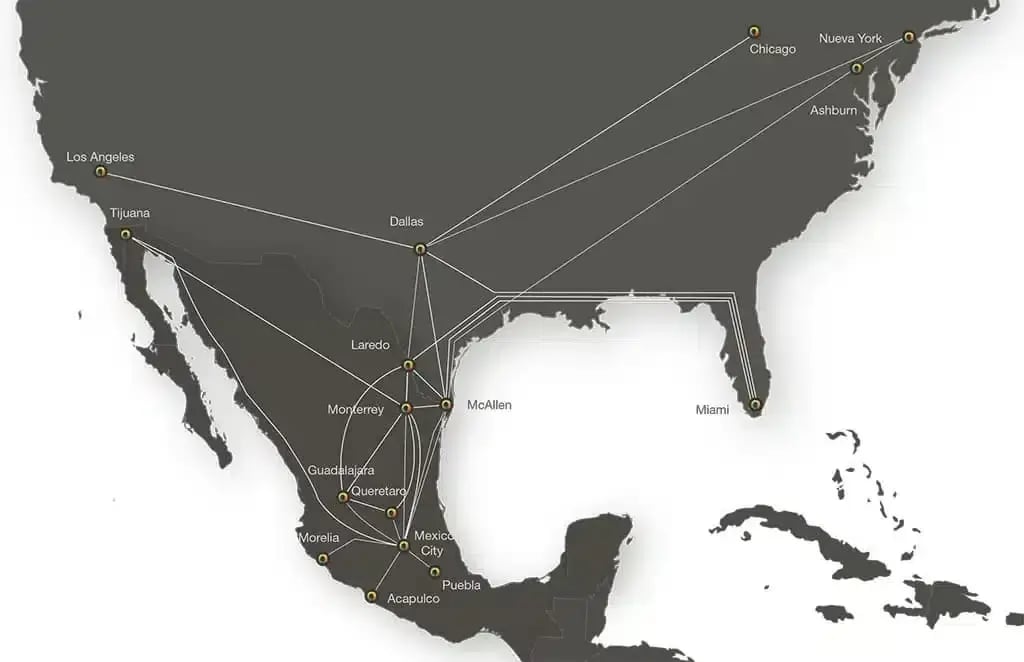 Mapa de cobertura de red de fibra óptica de C3ntro Telecom