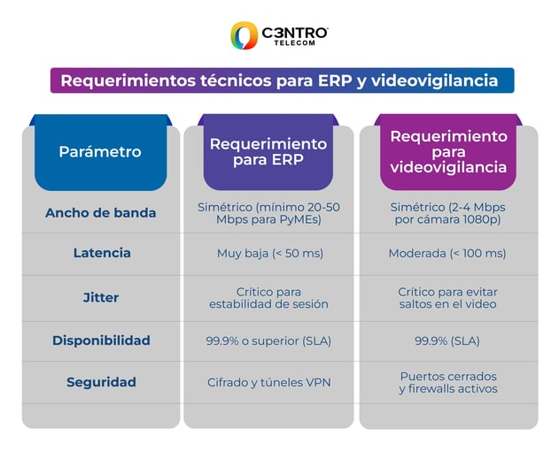 Requerimientos para ERP y videovigilancia