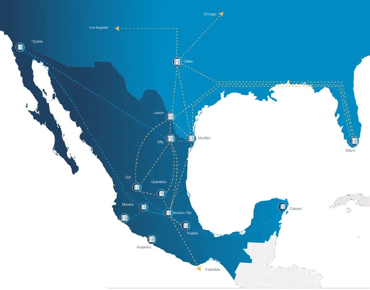 Mapa de la cobertura internacional de la nube pública de IBM.