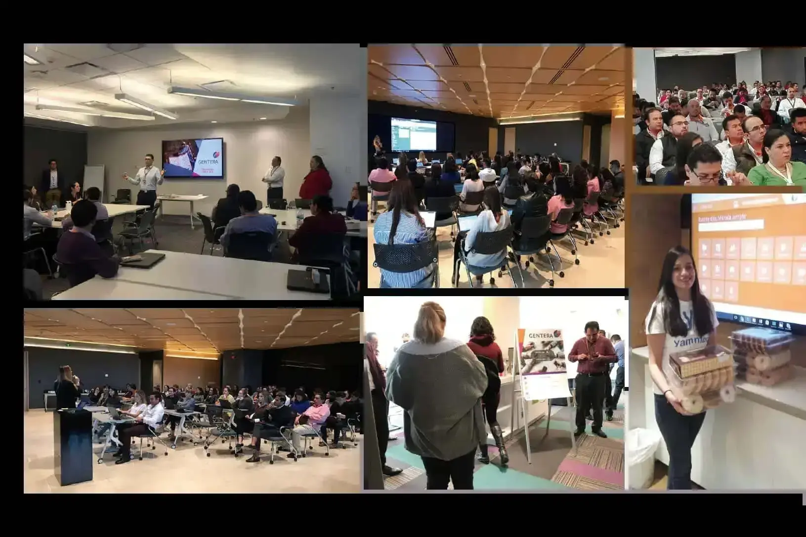 Collage de equipos de trabajo adoptando la herramienta Success 365 de Microsoft.